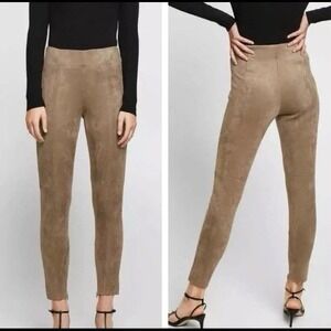 Zara Basics Faux Suede Leggings Tan High Rise Ankle Zip SZ S